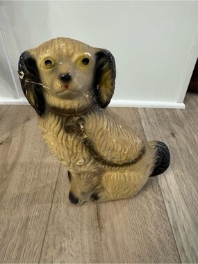 Vintage Large Chalkware 10’5” Cracked Plaster  Staffordshire Dog Figurine